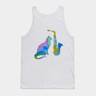 Cat With Saxophone Tank Top